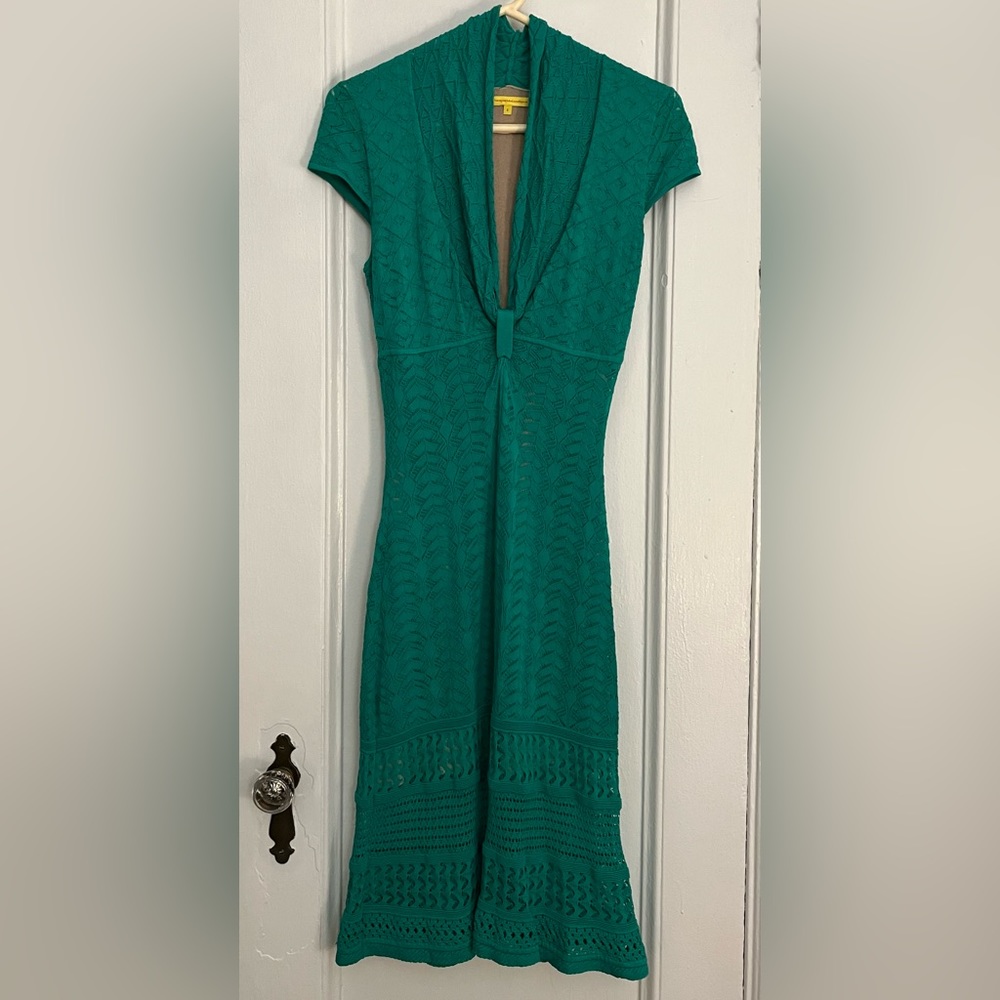 Catherine Malandrino emerald green midi v-neck knit dress Size Small